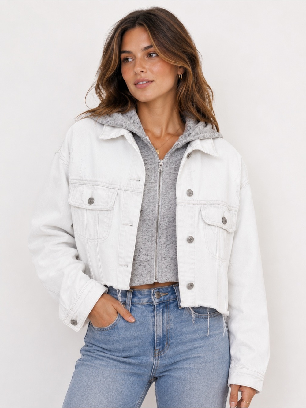 Abercrombie & Fitch White Cropped Denim Jacket